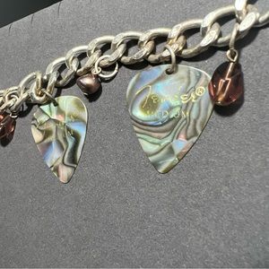 Fender Guitar Pick Charm Bracelet Metallic Abalone Shell Amethyst & Purple Pearl